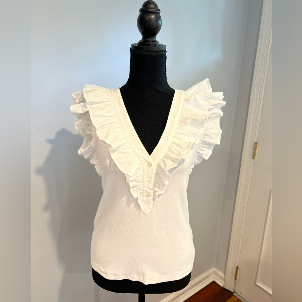 Veronica Beard Adrianna Top White Pima cotton ❤️‍🔥Med - Picture 5 of 16